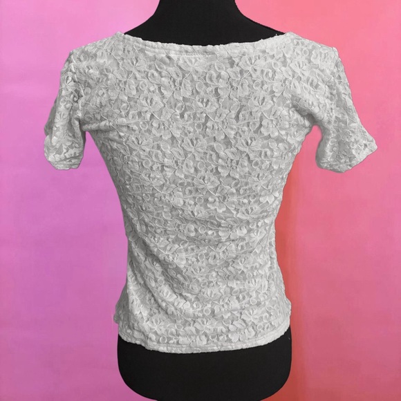 Vintage Kleid’s White Lacy / Floral Lace Baby Tee Shirt Top - Size XS - S - Picture 7 of 13